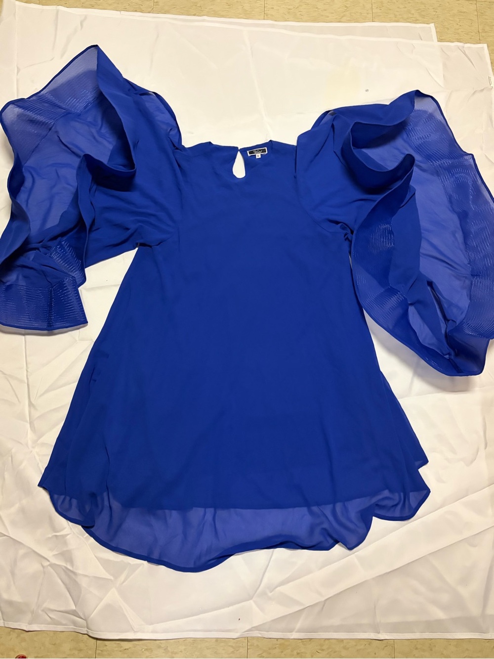 Ruffle-Sleeve Chiffon Tunic in Cobalt Blue